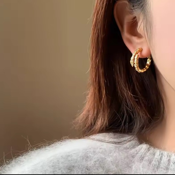 Serpentine Gold  Hoop Earrings - Picture 3 of 8